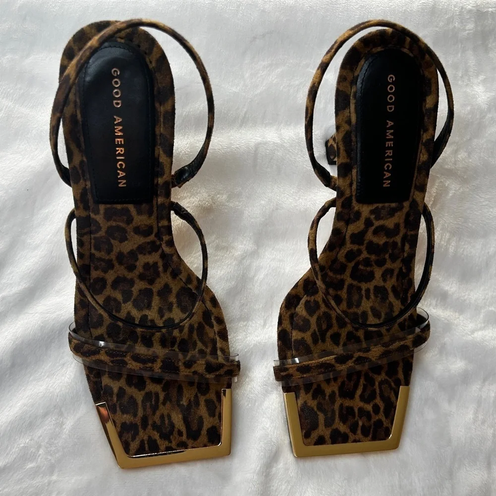 Good American Standout Square Toe 60 Pale Leopard size 8 1/2